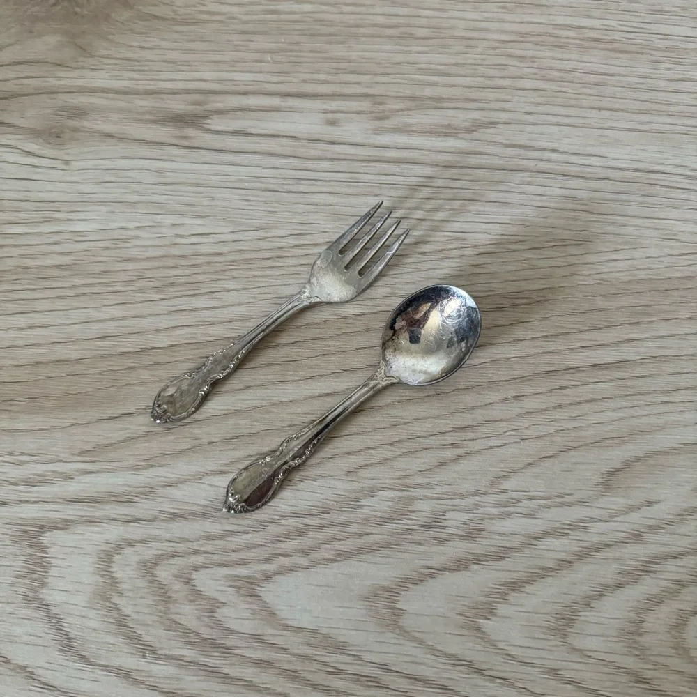 1847 Rogers Bros I S‎ Silverplated Reflection Baby Spoon & Fork Silverware Set